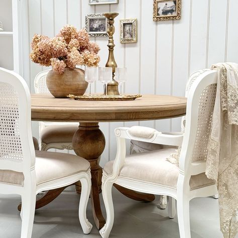 Embrace Rustic Chateau Elegance on Sale! This elegant round dining table beautifully combines the rustic allure of old-world aesthetics with the sophistication of French design. It’s an ideal choice for making a bold statement in your dining room. The substantial, artfully sculpted pedestal base not only infuses your space with instant style but also imparts a sense of spaciousness to your home.⁠ #homestyling #homedecor #frenchcountrystyle #australianinteriordesign #homeaesthetics #sydneyaus... Rustic Chateau, Rustic Round Dining Table, French Provincial Furniture, Australian Interior Design, Dining Room Set, French Country Style, Round Dining, French Design, Round Dining Table