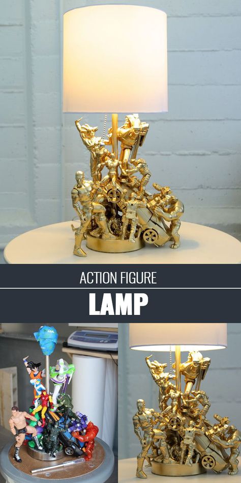 An old lamp + action figures = the coolest kid’s lamp ever. | 26 Super-Cool DIY Projects That Will Blow Your Kids’ Minds Teen Diy, Koti Diy, Diy Lampe, Boy Diy, Dekor Diy, Kids Lamps, Old Lamps, Lamp For Bedroom, Diy Projects For Teens