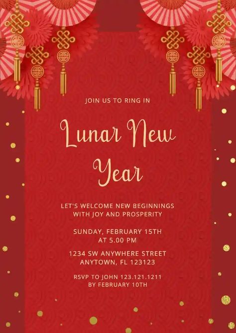 Lunar New Year Invitation, Lunar New Year Cards, Lunar New Year Card Design, Lunar New Year Graphic, Chinese New Year Red Packet Design, Chinese New Year Decorations, Invitation Maker, New Years Decorations, Online Invitations