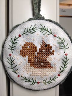 For the Love of Cross Stitch: Winter Squirrel Cross Stitch Squirrel Pattern, Squirrel Cross Stitch, Winter Squirrel, Cross Stitch Winter, Pumpkin Cross Stitch, Santa Cross Stitch, Fall Cross Stitch, Embroidered Photo, Crafty Christmas