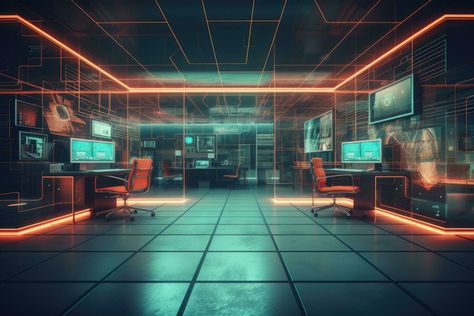 Cyberpunk Office, Lights Interior, Computer Room, Tree Saw, Cityscape Photos, Logo Banners, Office Interior, Nature Backgrounds, Neon Lights