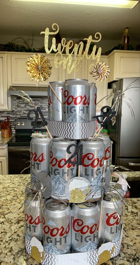 Coors Light Birthday Party, Coors Light Themed Birthday Party, Coors Light Cake, 21st Birthday Crafts, Light Birthday Cake, Beer Can Cakes, 21st Birthday Themes, Mens Birthday, Light Party