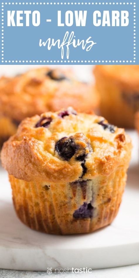 Keto Blueberry Muffins recipe. www.noshtastic.com Low Carb Blueberry Muffins, Almond Flour Blueberry Muffins, Low Carb Blueberry, Keto Blueberry Muffins, Blueberry Muffins Recipe, Keto Muffins, Almond Flour Muffins, Berry Dessert Recipes, Keto Blueberry