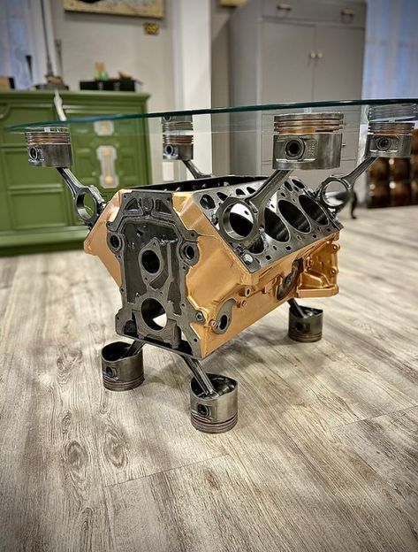 Engine Table Ideas, Engine Table, Block Coffee Table, Car Table, Mercury Monterey, Engine Block, Silver Paint, Glory Days, Aluminum Table