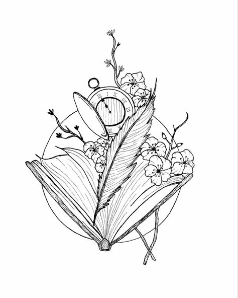 Book Compass Tattoo, Just One More Chapter Tattoo, Hana Ideas, Booklover Tattoo, Wanderer Tattoo, Memories Tattoo, Reading Tattoo, Newspaper Flowers, Books And Flowers