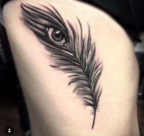 Feather Tattoo-Eye Tattoo-Rib Tattoo-Side Tattoo Feather Sketch, Tattoo Feather, Feather Tattoo Design, Dream Catcher Tattoo, Side Tattoos, Feather Tattoo, Feather Tattoos, Dark Tattoo, Eye Tattoo