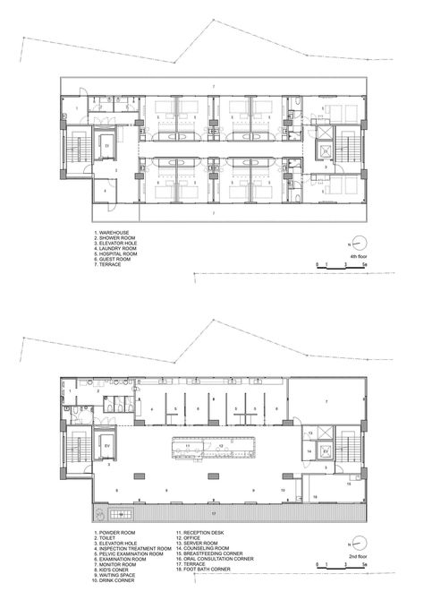 This building is an obstetrics and gynecology clinic in Okinawa, Japan.   The characteristic facade is composed by Hana-blocks. Hana-block (perforated concr... Gynecology Clinic Design, Obgyn Clinic, Hospital Plans, Hospital Architecture, Healthcare Architecture, Interior Design Plan, Clinic Interior Design, Hospital Room, Obstetrics And Gynaecology