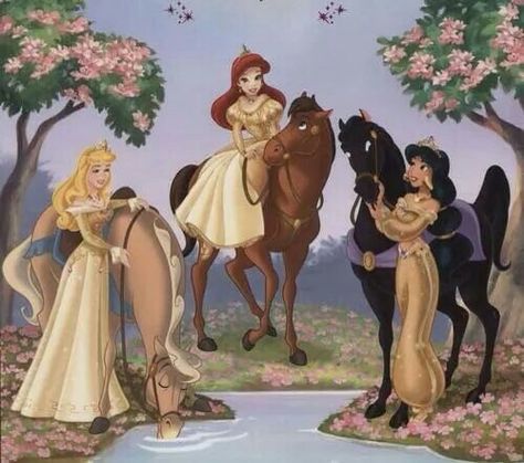 Aurora, jasmine, ariel Three Princesses, Anastacia Disney, Disney Horses, Disney Princesses And Princes, Images Disney, Disney Crossovers, Disney Books, Disney Princes, Princesa Disney