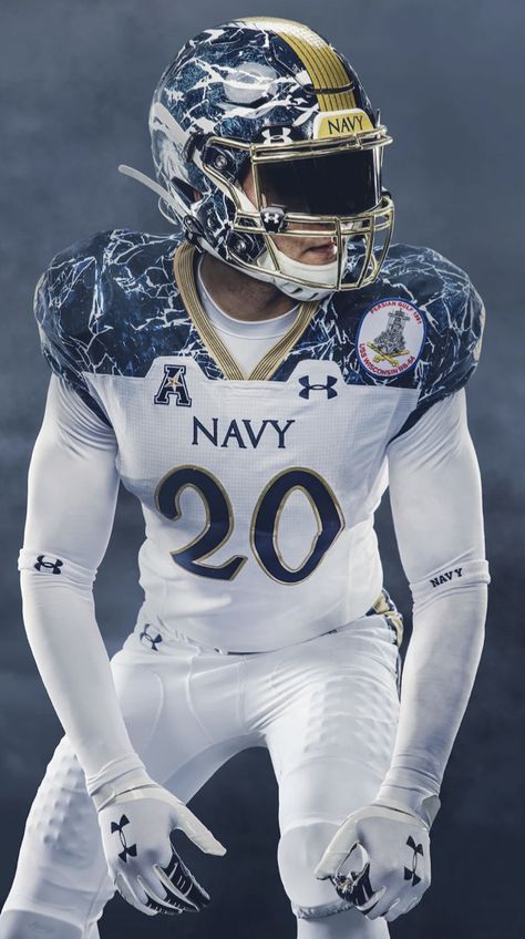 College Football Art, Cool Football Pictures, College Football Uniforms, American Football Uniform, Nfl Uniforms, American Football Uniforms, Football Poses, Navy Football, Nfl Football Art