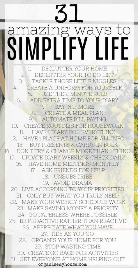 Love this list of ways to simplify life, and I'll be trying some of the ideas this week. I can't wait to get started as they've given me lots of inspiration. Thank you! #simplifylife #waystosimplify #life #makelifeeasier #organisemyhouse Simplify Life, Simply Life, Get Organised, New Years Resolutions, Simplifying Life, One Step At A Time, Simplify Your Life, Live Simply, Life Organization