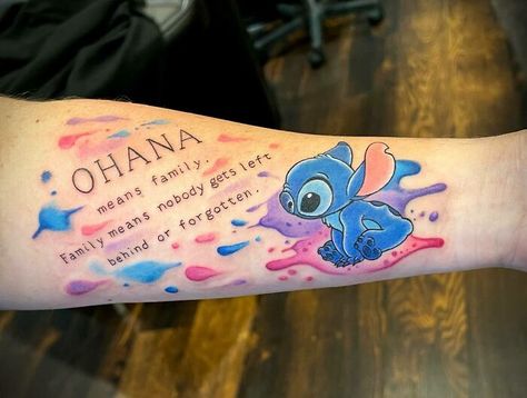 Stitch Ohana Tattoo, Meaningful Family Tattoo Ideas, Ohana Tattoo Ideas, Good Family Tattoo, Matching Family Tattoos, Elephant Family Tattoo, Disney Stitch Tattoo, Family Tattoo Ideas, Ohana Tattoo