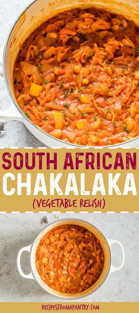 Chakalaka is a traditional South African recipe that is SO easy to make. It’s a flavourful African dish ready in just about 30 mins. #chakalaka #chakalakarecipe #southafrica #southafrican #african via @recipespantry Ghanaian Recipes Food, South African Vegetarian Recipes, Traditional African Dishes, African Vegetable Recipes, South African Side Dishes, Traditional African Food, Foodies Of South Africa Recipes, Easy South African Recipes, South African Dinner Recipes