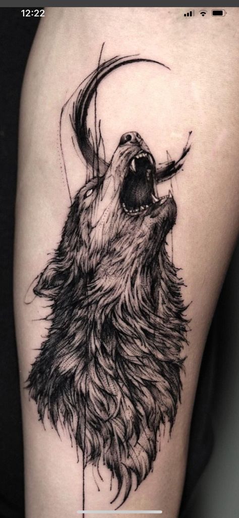 Kurt Tattoo, Wolf Girl Tattoos, Wolf And Moon Tattoo, Husky Tattoo, Fenrir Tattoo, Tattoo On Thigh, Wolf Tattoos Men, Wolf Tattoo Sleeve, Wolf Tattoo Design