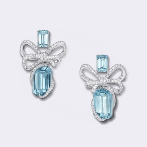 Timeless Wonders Aquamarine and Diamond Earrings | VanLeles Diamonds (=) Fine Gold Jewelry, Aquamarine Earrings, Aquamarine Jewelry, Bow Earrings, Earring Crafts, Fine Earrings, High Jewelry, Blue Topaz, Aquamarine