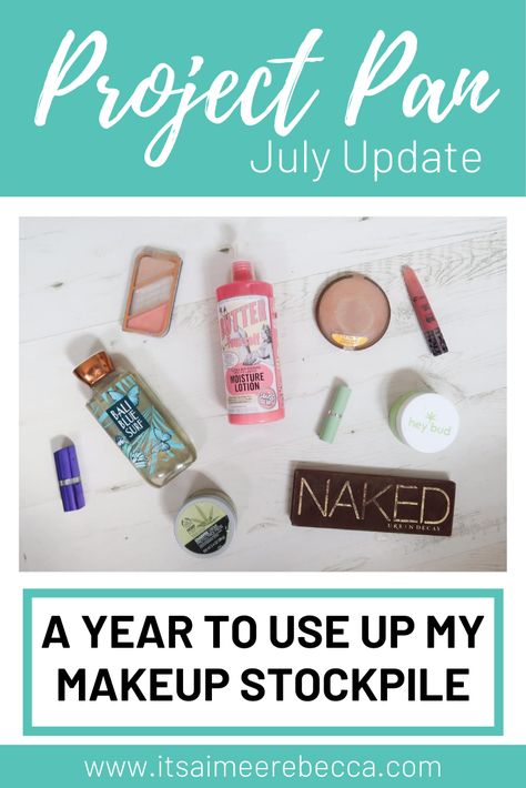 As part of my no buy year, I'm tackling my makeup collection with a project pan challenge. I want to use up my makeup stockpile and stop spending so much money on makeup and cosmetics. Here's my July project pan update with all the details.  #projectpan #projectpanchallenge #nobuyear #nobuymonth #nobuyyearchallenge Project Pan Makeup Challenge, Project Pan Makeup, No Buy Challenge, No Buy Year, Pan Makeup, No Buy, Stop Spending, Makeup Challenges, Cruelty Free Skin Care