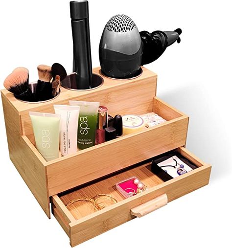 Product Organizer, Hair Organizer, Mirror Redo, Hair Tool Storage, Wooden Makeup Organizer, Curling Iron Holder, Dressing Table Organisation, Hair Product Organization, Bamboo Makeup