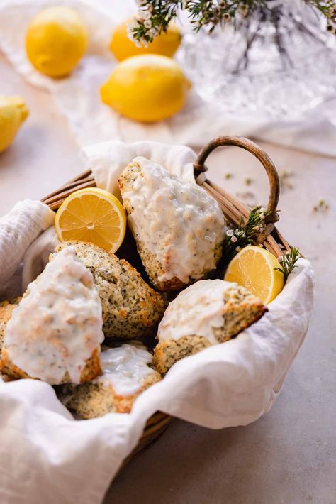 Lemon Poppy Seed Scones - Flouring Kitchen Lemon Poppy Seed Scones, Lemon Poppy Seed, Lemon Poppy, Lemon Glaze, Lemon Poppyseed, Clotted Cream, Vanilla Yogurt, Poppy Seed, Poppy Seeds