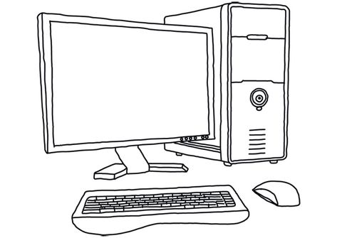 download: http://superawesomevectors.com/line-art-computer-drawing/ System Unit Computer Drawing, Computer Drawing Sketches, Computer Sketch, Pc Drawing, Computer Drawing, Computer Vector, Computer Desk Setup, School Painting, Cool Tech Gadgets Electronics