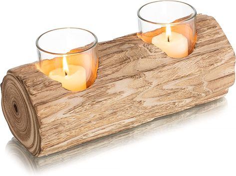 Romadedi Wood Tealight Candle Holder: Boho Decorative Votive Candle Holders for Rustic Wedding Decor, Tea Lights Country Theme Driftwood Table Centerpiece, Coastal Farmhouse Home Decorations Small Home Organization Ideas, Small Home Organization, Coastal Farmhouse Home, Rustic Wood Candle Holders, Small House Organization, Driftwood Table, Flameless Tea Lights, Candle Cups, Country Theme