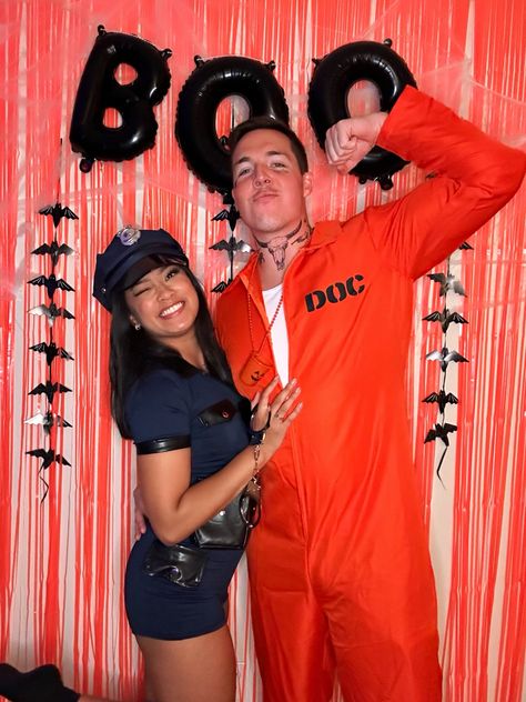 Cops And Robbers Costume Couple, Cop And Robber Costume Couple, Cop And Robber Costume, Cop And Prisoner Costumes Couples, Cops And Robbers Party, Cops And Robbers Costume, Cops And Prisoner Costume, Inmate Costume, Robber Costume