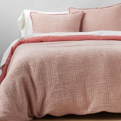 Full/queen Textured Chambray Cotton Duvet & Sham Set Rose - Casaluna™ : Target Textured Duvet, King Duvet Set, Queen Comforter Sets, Pink Bedding, Duvet Bedding Sets, Linen Duvet Covers, Linen Duvet, Duvet Bedding, Cotton Duvet Cover