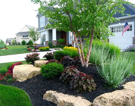 Naturalistic Stone Croppings | Natural Landscaping with Boul… | Flickr Moderne Have, Natural Landscaping, Front Garden Landscape, Landscaping With Boulders, Rock Garden Design, Yard Landscape, Front Yard Design, Front Yard Garden Design, Rock Garden Landscaping