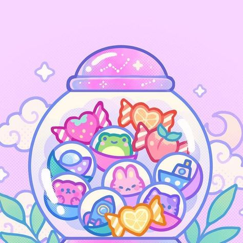 Emily Kim 🌿 DTIYS OPEN!! on Instagram: "What’s your favorite candy? 🍬🍭 A gacha commission for @charmmesweet candy store! Thank you for commissioning me 😋💗" Kawaii Art Tutorials, Candy Animals Art, Anime Candy Food, Kawaii Candy Drawing, Candy Illustration, Kawaii Crystals Drawing, Sweets Illustration Candy, Pastel Goth Aesthetic, Candy Drawing