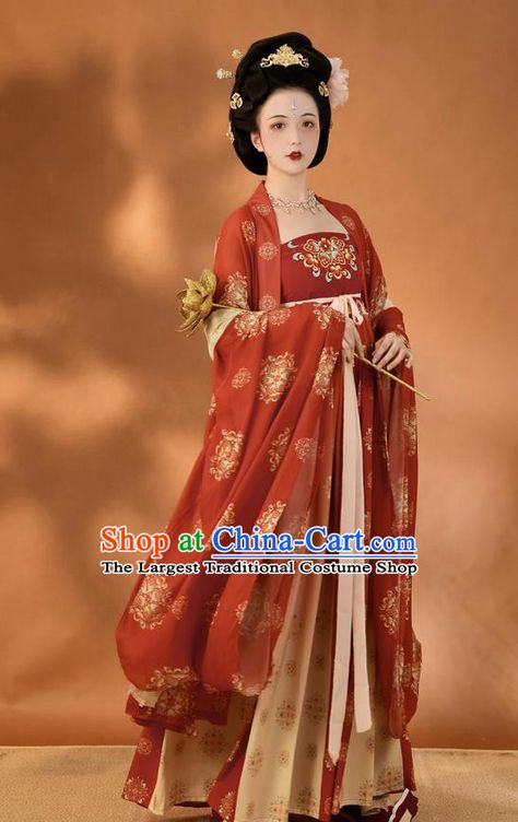 China Ancient Imperial Consort Red Hanfu Dress Traditional Tang Dynasty Court Woman Historical Clothing Consort Outfit, Tang Dynasty Clothing For Women, China Traditional Clothes, Tang Dynasty Fashion, Tang Hanfu, Hanfu Tang Dynasty, Ming Dynasty Clothing, Tang Dynasty Clothing, Imperial Clothing