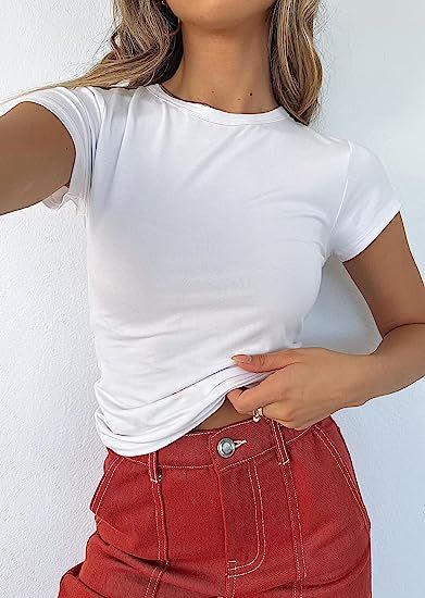 Amazon.com: Womens Skims Dupes Short Sleeve Shirt Going Out Y2k Tops Baby Tee Casual Crop Tops Basic Cropped Tshirt White M : Clothing, Shoes & Jewelry Tiered Dresses, Bandage Dress Bodycon, Faux Leather Dress, Costume Intero, Basic Fits, Sleeveless Pullover, Short Sleeve Pattern, Hipster Fashion, Leather Dresses