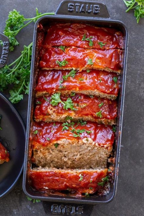 Crazy Good Turkey Meatloaf Recipe - Momsdish Turkey Meatloaf Recipe Gluten Free, Meatloaf Recipes With Turkey Meat, Turkey Burger Meat Recipes, Turkey Ground Beef Meatloaf, Ground Turkey Loaf Recipes, Juicy Turkey Meatloaf, Meat Lofe Recipe, Barbecue Turkey Meatloaf, Meatloaf With Turkey And Beef