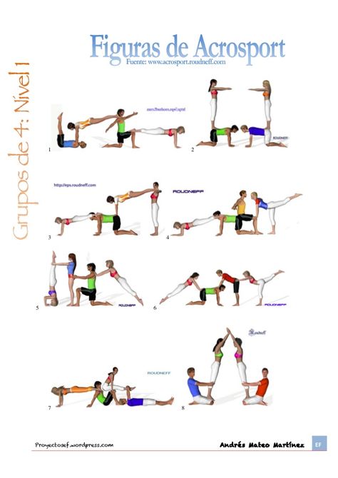 Pirámides/Figuras de Acrosport por número de componentes y niveles Yoga Challenge 4 People, Yoga Teacher Certification, Partner Acrobatics, Gymnastics Routines, Acro Yoga Poses, Acro Gymnastics, Partner Yoga Poses, Acro Dance, Super Hero Shirts