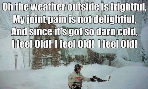 oh the weather outside is frightful and my joint pain is not delightful. and since it's got so darn cold, I feel old! I feel old, I feel old Cold Humor, Funny Christmas Cartoons, Winter Humor, Funny Christmas Jokes, Funny Christmas Pictures, Season Quotes, Weather Quotes, Christmas Jokes, Humor Hilarious