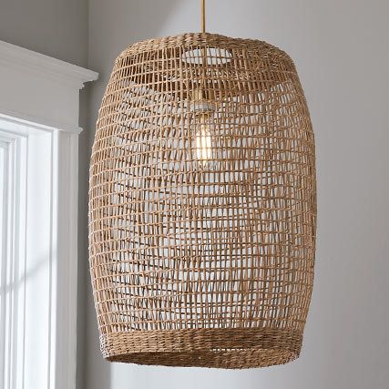 Beach House Foyer, Wabi Sabi Lighting, Bedside Pendant Lights, House Foyer, Beach House Lighting, Contemporary Beach House, Rattan Light Fixture, Wicker Pendant Light, Boho Style Design