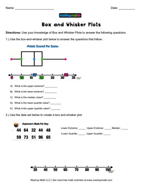 Box And Whisker Plots, Plot Worksheet, Maths Posters, Plotting Points, Math Coloring Worksheets, Summer Math, Math Challenge, Reading Data, Word Problem Worksheets