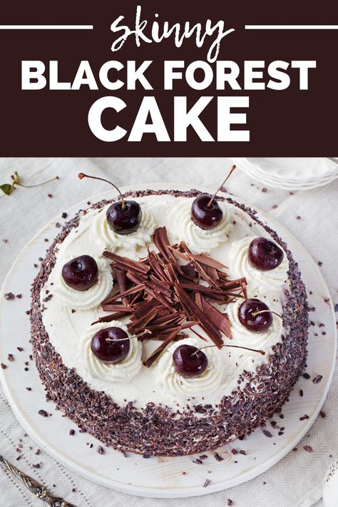 This skinny black forest cake gives you all the amazing flavors you love, with less sugar and fat! You'll love this healthy dessert recipe that's better for you than the original. Try this easy black forest cake recipe today. Healthy Black Forest Cake, Low Calorie Cake Recipes, Easy Black Forest Cake, Black Forest Cake Easy, Healthy Junk Food, Low Calorie Cake, Black Forest Cake Recipe, Pinterest Food, Healthier Desserts