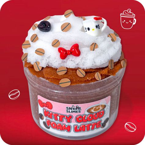 Texture: This slime features a fluffy, cloud-like slime that is topped off with extra white cloud slime syrup and cute charms and sprinkles. As you play with the slime, it becomes fluffy and drizzly just like you are touching a cloud! Scent: coffee ice cream Size: 6oz What's Included: 6oz Kitty Cloud Foam Latte Cloud Slime Base2oz White Cloud Slime SyrupKawaii Kitty Coffee Mug CharmBrown Coffee Beans SprinklesMini Coffee Beans CharmMini Red Bow Charm Note: Add-ins come in the slime container! Slime Containers, Cloud Foam, Cloud Slime, Bow Charm, Coffee Ice, Coffee Ice Cream, White Cloud, Cute Charms, Red Bow