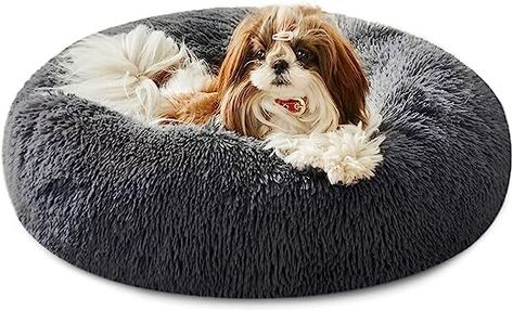 Western Home Donut Pet Bed Calming Dog Bed - Washable Fluffy Plush Puppy Cat Bed with Anti-Slip Bottom, Round Cuddler Pet Bed for Large Medium Small Dogs and Cats, Dark Grey 50cm Round Dog Bed, Kitten Beds, Cat Dark, Donut Bed, Donut Dog Bed, Washable Dog Bed, Western Home, Dog Basket, Fluffy Dogs