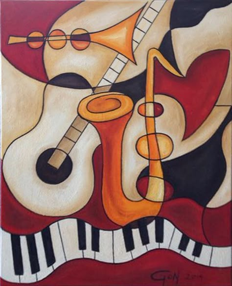 Jazz Illustration, Music Art Painting, Arte Jazz, Jazz Painting, Music Drawings, Cubism Art, Jazz Art, Music Painting, Soyut Sanat Tabloları