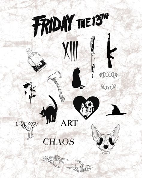 Friday the 13th Flash Sale at Anima Animus Tattoo! Get tattoos for $60-$100 on arms, back, or legs. First come, first served. Join us from 11am to close! 📍 120 S Main Street, Thomaston Matching Friday The 13th Tattoos, Friday 13 Tattoo Ideas, Friday The 13th Tattoo Flash, Friday Tattoo, Friday The 13th Flash, Anima Animus, Collar Tattoo, Anima And Animus, Friday The 13th Tattoo