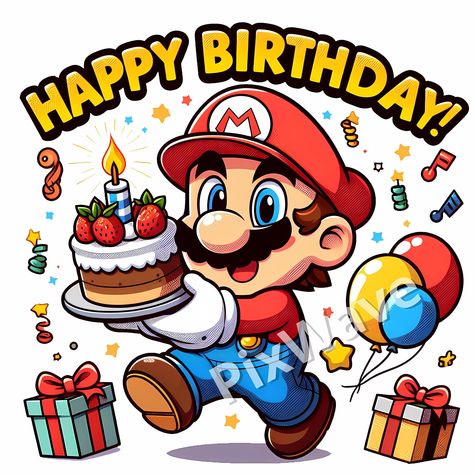 Embark on a whimsical journey with our festive illustrations featuring the iconic Birthday Super Mario. Perfect for prints, t-shirts, posters, and various artworks, these images capture the essence of joy in a unique and delightful manner, infusing each scene with a sense of celebratory happiness. With his classic red hat and mustache, Birthday Super Mario brings a distinctive touch to any celebration, making every moment more memorable and enchanting. This is DIGITAL product. No physical produc Super Mario Happy Birthday, Mario Happy Birthday, Mario Svg, Mario Tattoo, Mustache Birthday, Super Mario Birthday Party, Mario Birthday Party, Super Mario Birthday, Birthday Png