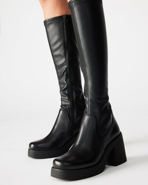 Black High Boots, Madden Boots, Gogo Boots, Black Knee High Boots, Platform Block Heels, Knee Boot, Leather Socks, Black Knees, Black Boots Women