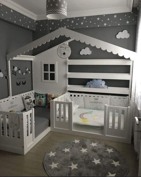 Twin Toddler Bedroom Ideas, Room For Twins, Twin Babies Nursery, Toddler And Baby Room, Kids Rooms Shared, Shared Girls Bedroom, Baby Room Themes, Modern Kids Bedroom, Baby Boy Room Decor