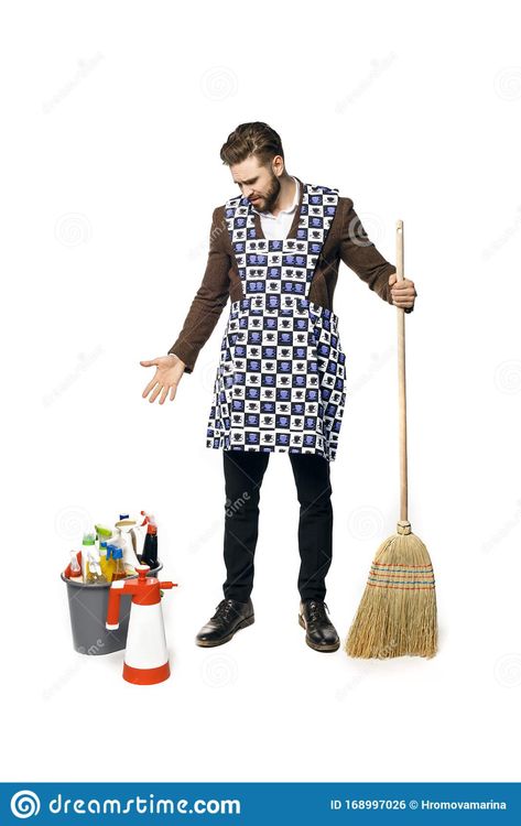 Holding Bucket Reference, Cleaning Pose Reference, Holding Broom Reference, Oc Stuff, Hilarious Stuff, A Broom, Normal Guys, Man Images, Muscular Men