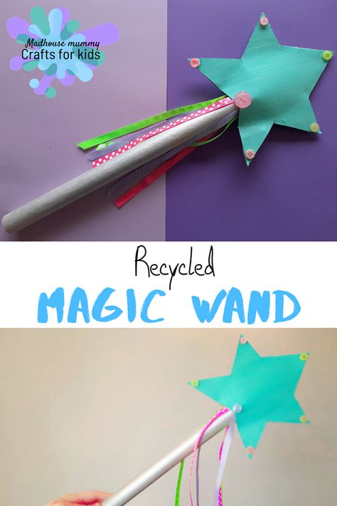 A fun handmade recycled magic wand toy for children. simple recycled craft perfect for any little fairy, witch, magician, wizard or princess! #recycledcraft #kidscrafts #magic #wand #DIY #handmade Wand Craft For Kids, Princess Crafts For Kids, Magic Wand Diy, Wizard Crafts, Home Made Toy, Make A Wand, Magic Wand Craft, Magic Wand Toy, Wand Craft