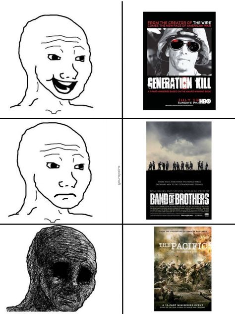 Generation War, Band of Brothers, and The Pacific are my Holy Trinity. this meme is beautifully captured Band Of Brothers Poster, Band Of Brothers Aesthetic, Band Of Brothers Fanart, Band Of Brothers Wallpaper, The Pacific Hbo, Band Of Brothers Characters, Model Off Duty Style 90s, Generation Kill, Easy Company