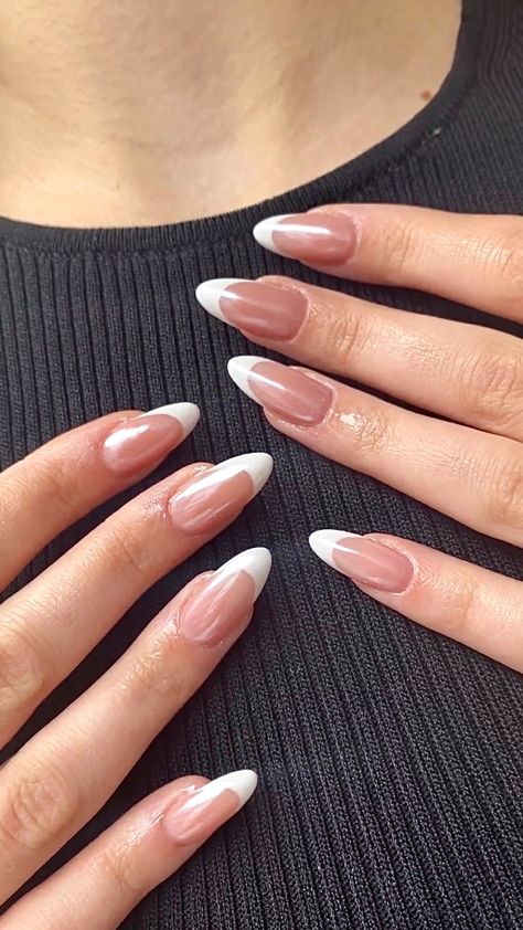 French Tip With Glaze, Glazed Nails French Tip, Pearly French Tips, Pearly French Tip Nails, Shiny French Tip Nails, French Glazed Nails, Nails To Match Red Dress, Glazed French Tip, Glazed French Nails