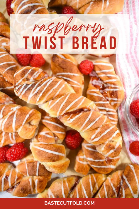 An easy-to-make recipe for raspberry bread twists. Made with a homemade bread dough, filled with raspberry jam, and drizzled with vanilla bean glaze, these sweet breadsticks work nicely for breakfast or brunch. Rhodes Bread Dough Recipes, Rhodes Bread Dough, Twist Bread, Rhodes Bread, Homemade Bread Dough, Raspberry Bread, Bread Twists, Bread Dough Recipe, Brunch Bread