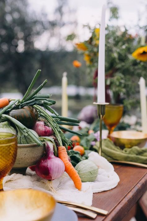 Table Tablescape Decor Candles Vegetables Flowers Farm To Table Wedding Carito Photography #WeddingTable #Tablescape #WeddingDecor #WeddingCandles #Vegetables #WeddingFlowers #Wedding Farm To Table Decor, Vegetable Wedding Decor, Vegetables Table Decor, Vegetable Centerpieces Wedding, Table Decor With Vegetables, Vegetable Tablescape, Farm To Table Tablescape, Vegetable Centrepiece Table Settings, Farm To Table Photography