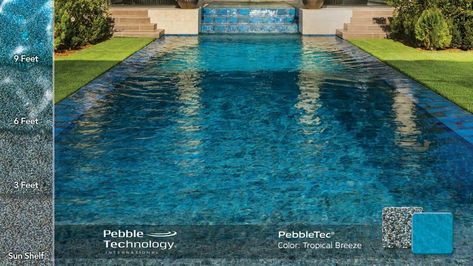 Pebble Pool Finish, Pebble Tech Pool, Blue Swimming Pool, Pebble Tec Pool, Green And Burnt Orange, Blue Glass Tile, Oasis Pool, Florida Pool, Pool Finishes