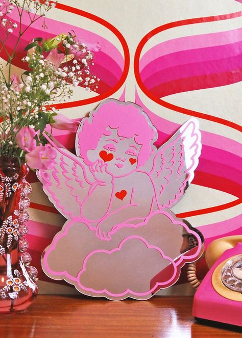 New In – PrintedWeird Cherub Mirror, Retro Mirror, Heart Mirror, Big Mirror, Decor 2024, Retro Sign, Vintage Kitsch, Vinyl Signs, Acrylic Mirror